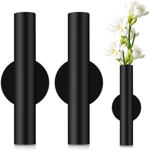 3 Pcs Black Wall Mounted Vases for Decor Flower Display Decoration