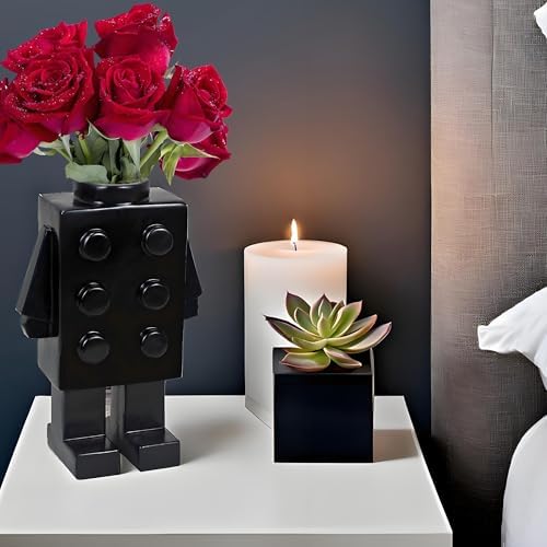 Building Block Vase for Flower Decor Unique Resin Vase Gift Black