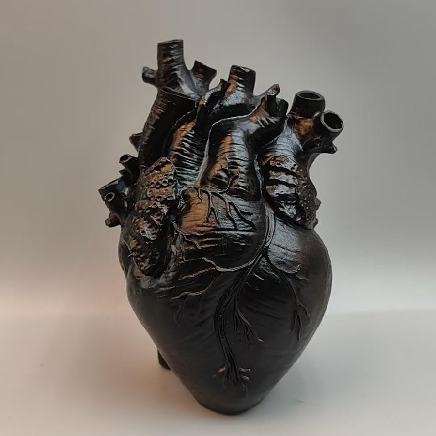 Heart Shaped Gothic Anatomical Resin Flower Vase Black
