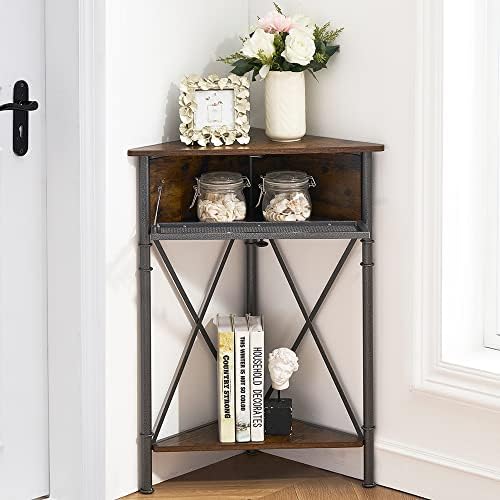 VECELO 3-Tier Corner Cabinet with Flip Door