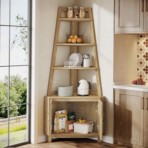 Tribesigns 709 Inch Tall Corner Shelf with Storage Cabinet