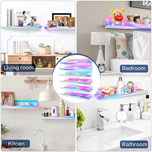 Iridescent Clear Floating Shelves 6 Pack for Home Display