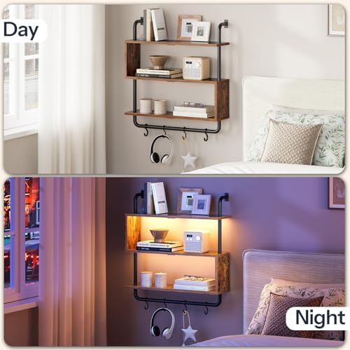 HOOBRO 3-Tier Floating Shelf with LED Lights