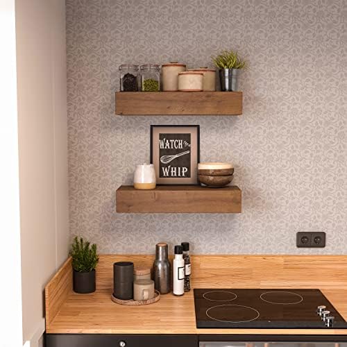 Wall Floating Shelves Rustic Wood Handmade - 17 Inch 2 Pack
