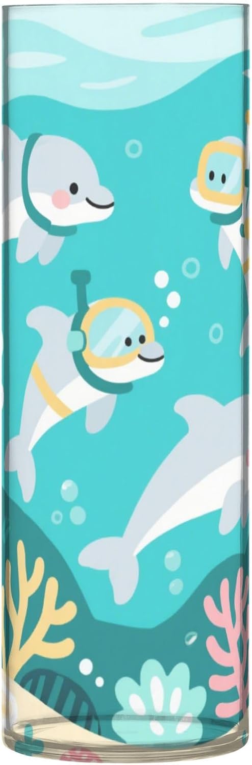 Cute Dolphin Diving Green Plastic Cylinder Vase 118 x 39 Inch