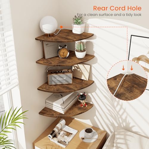 Homode Corner Wall Shelf 12 Inch Wide Rustic Brown Floating Shelves Set of 4