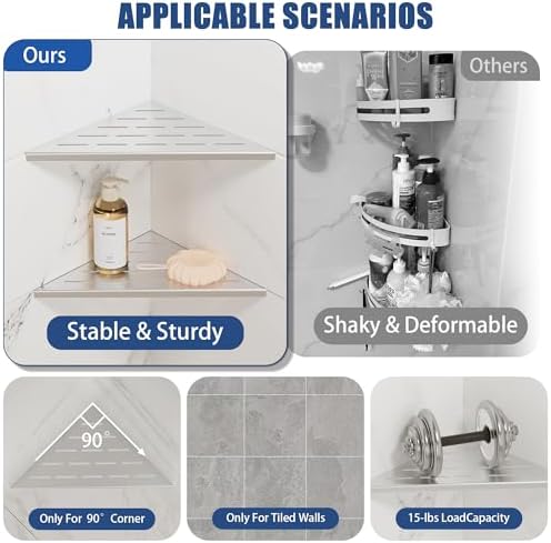 Neodrain 10 Inch Brushed Steel Corner Shelf Set of 2 No Drilling