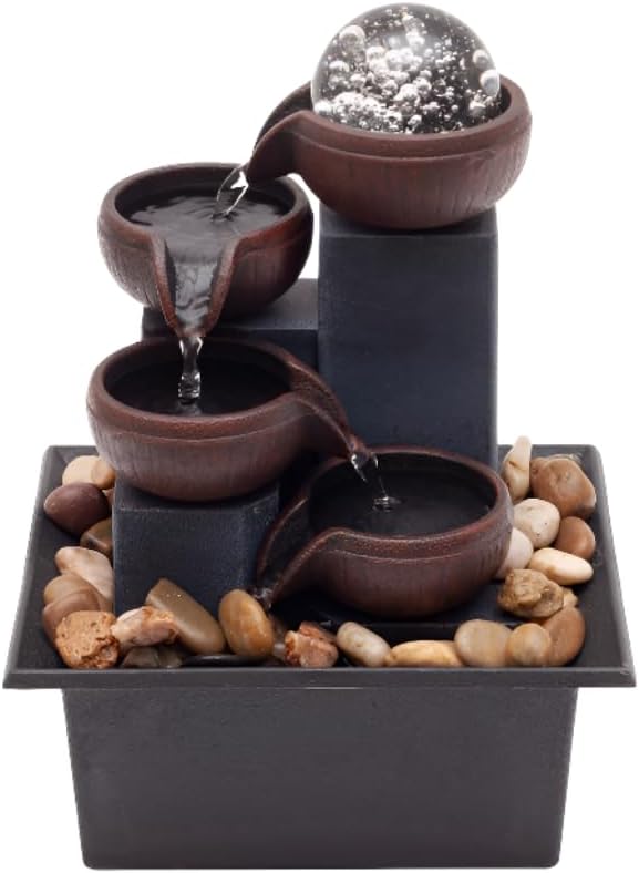 4-Tier Indoor Desktop Fountain with LED Lights and 3-Speed Pump