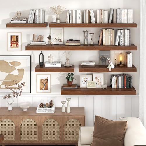 Venusmiles Floating Shelf 72x12 Inch Walnut Wall Mount
