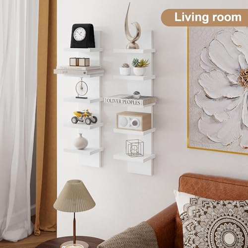 Modern White 5 Tier Wall Shelf Unit 2Pack