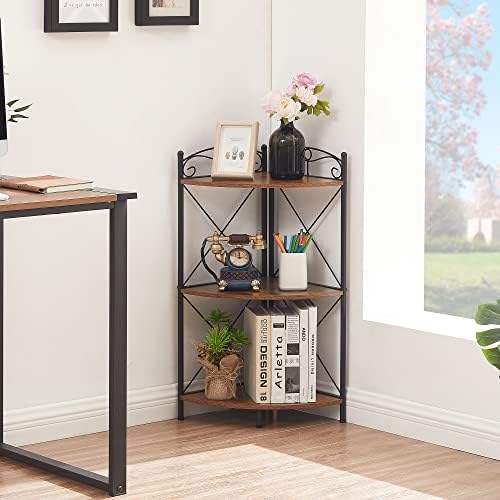 VECELO Corner Table with Storage Shelves for Compact Space