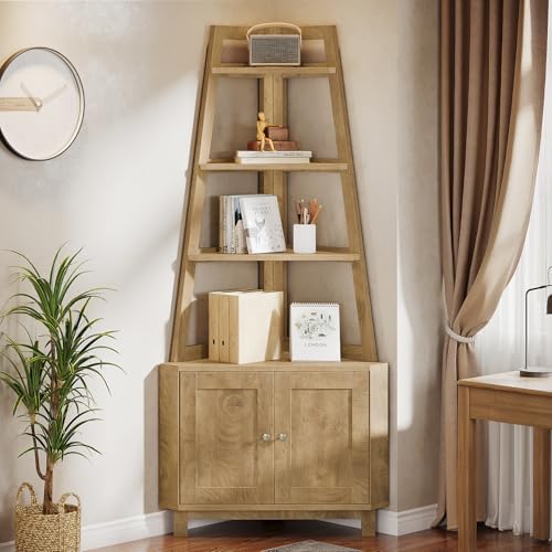 Tribesigns 709 Inch Tall Corner Shelf with Storage Cabinet