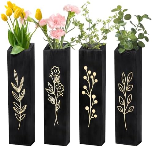 Peacoblue 4 Pack Wooden Wall Planters Black