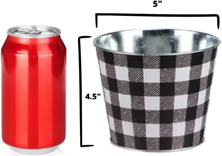 Buffalo Plaid Farmhouse Tin Pot - 5 Diameter 45 Tall