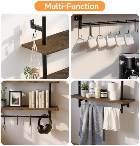 3 Tier Floating Wall Shelves with Towel Bar for Kitchen and Bathroom