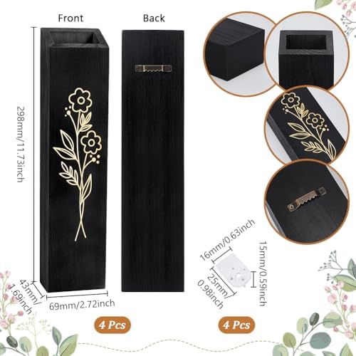 Peacoblue 4 Pack Wooden Wall Planters Black