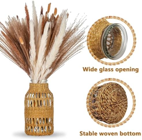 WHJY Boho Vase - Large Rattan Covered Glass Jar for Home Decor