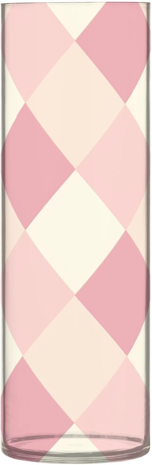 Blush and White Squares Plastic Hurricane Candle Holder 118 x 39 Inch