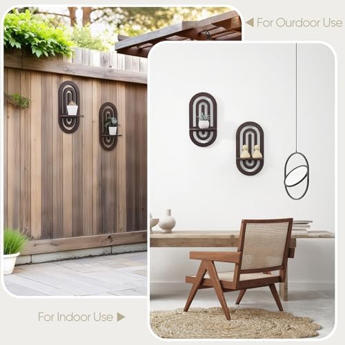 Boho Decor Wall Floating Shelves with Arched Design Set of 2 Dark Brown