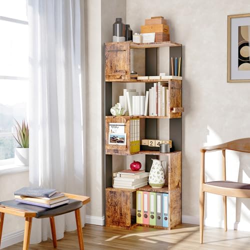 PPAMAPIC 5 Tier Corner Bookshelf L Shaped Storage Rack for Kitchen and Living Room
