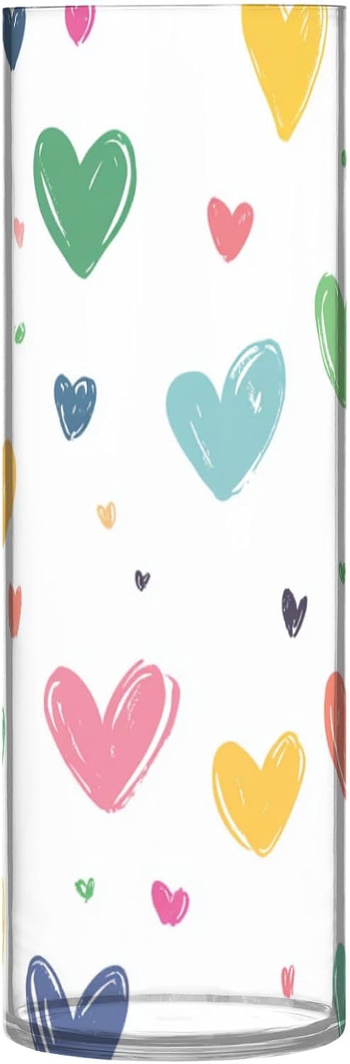 Colorful Love Hearts Plastic Cylinder Vase 118 x 39 Inch Decorative Hurricane Floating Candle Holder Modern Indoor Decor