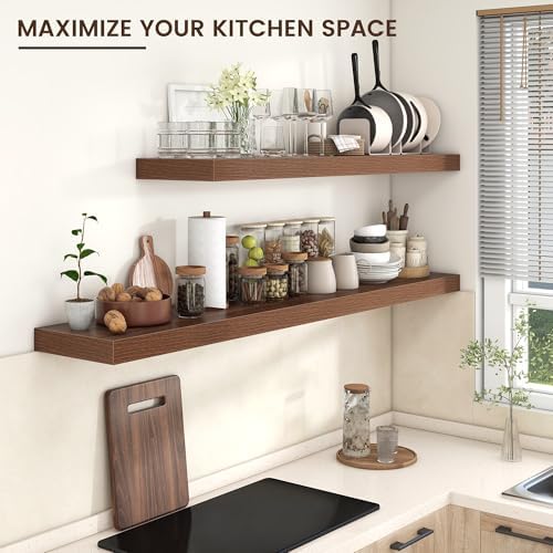 Venusmiles Floating Shelf 72x12 Inch Walnut Wall Mount