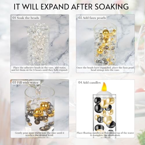 6 Set Glass Cylinder Vases with Floating Candles and Water Filler Beads