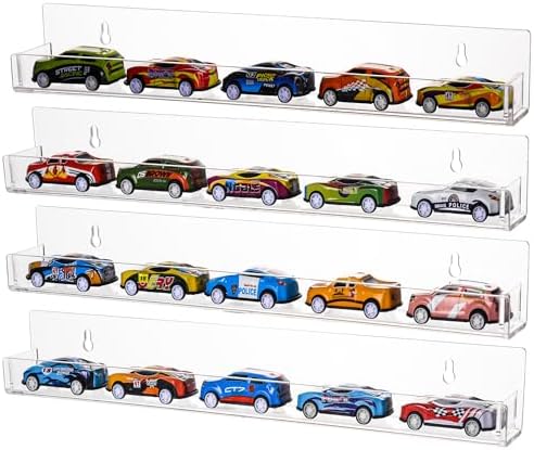 4-Pack 15 Inch Wall Mounted Display Rack for Miniature Toys and Collectibles