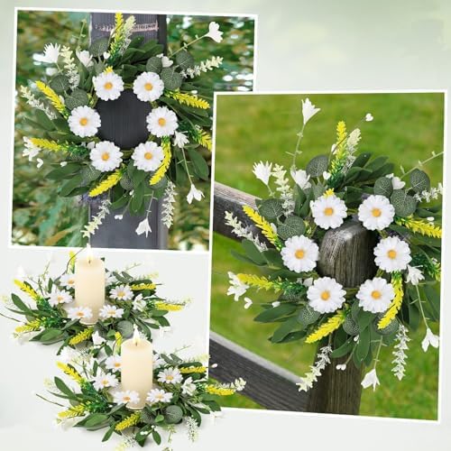 6 Pcs Artificial White Daisy Wreath Summer Spring Decor
