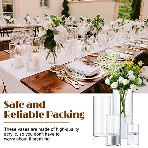 Eaasty 4 Pcs Acrylic Cylinder Flower Vases for Centerpieces and Floating Candles