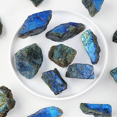 KatLin Natural Labradorite Crystal Raw Stone Rough Mineral Specimen Blue Light Decorate Stones
