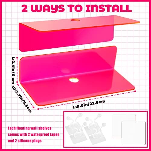 Weysat Floating Shelves 9 Inch Acrylic Wall Decor 4 Pcs Fluorescent Pink