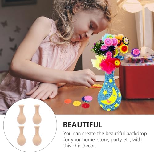 Happyyami 4pcs Unfinished Wood Vase DIY Painting Kit