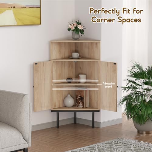 Xiao Wei 39 Inch Boho Corner Cabinet with Rattan Doors