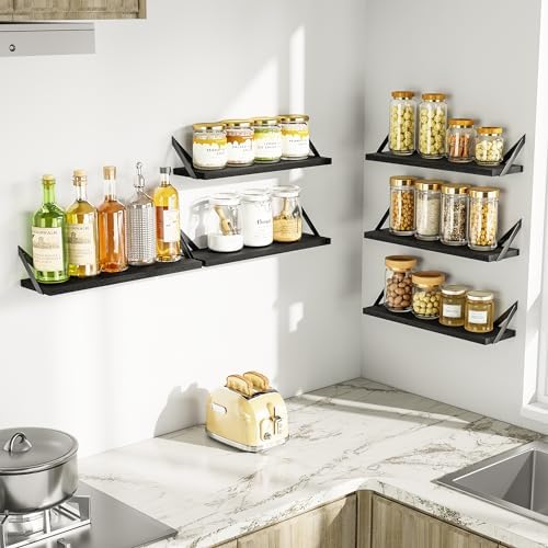 SRIWATANA Weathered Black Floating Shelves Set of 6