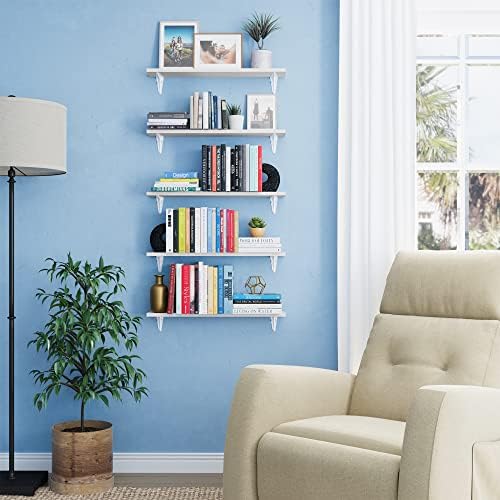 Wallniture Arras 24 Inch White Floating Shelves Set of 5