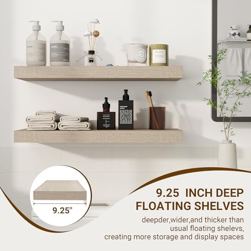 24 Inch Floating Shelves with Washed White Wood Grain