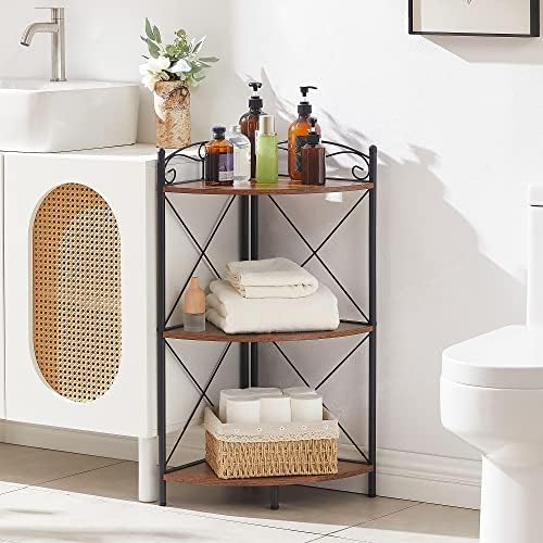VECELO Corner Table with Storage Shelves for Compact Space