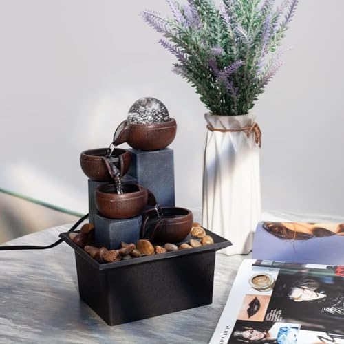 4-Tier Indoor Desktop Fountain with LED Lights and 3-Speed Pump