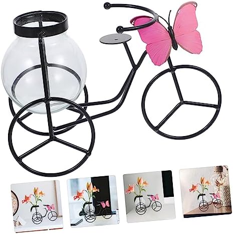 Modern Decorative Pedicab Glass Vase Wrought Iron Flower Pot