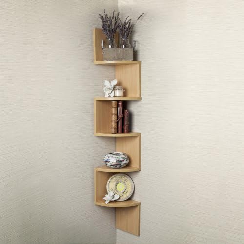 Danya B Large Rustic 5-Tier Corner Floating Wall Shelves Beech