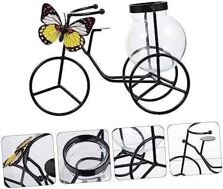 PRETYZOOM Pedicab Glass Hydroponic Vase with Iron Holder