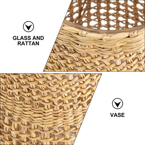 Rattan Woven Glass Flower Vase for Home Decor