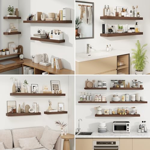Fuqing Floating Wall Shelves Set of 2 Walnut 24 Inch