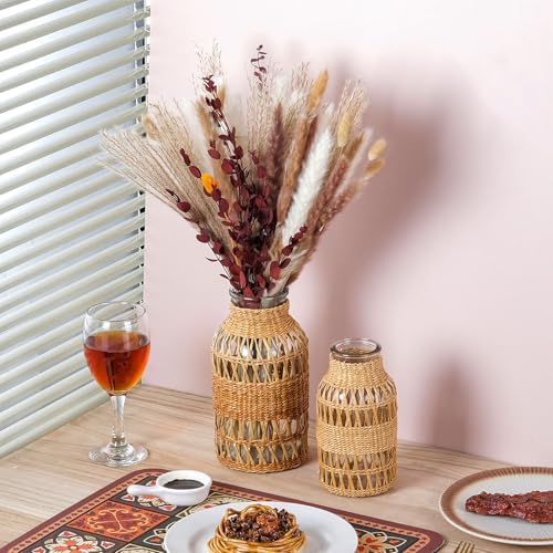 WHJY Boho Vase - Large Rattan Covered Glass Jar for Home Decor
