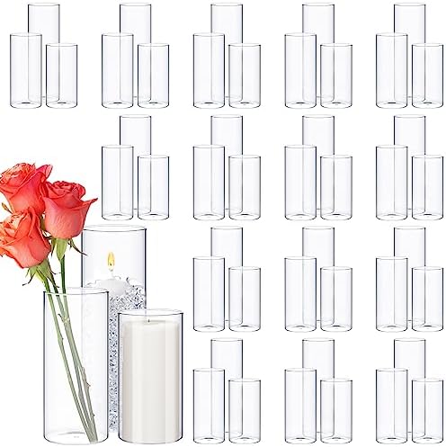 48 Pcs Clear Glass Cylinder Vases with Floating Candle Holders for Home Office Decor and Wedding Events