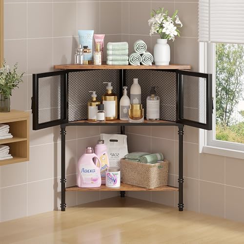 VECELO Corner Cabinet 3-Tier Display Shelves