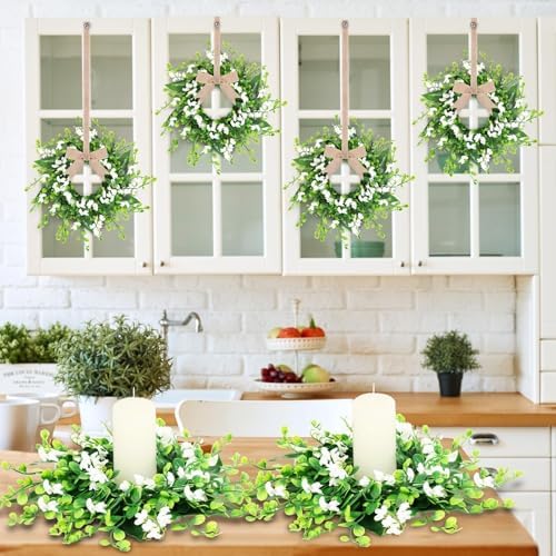 6 Pcs Artificial Forsythia Hanging Wreaths Spring Floral Decor for Front Door