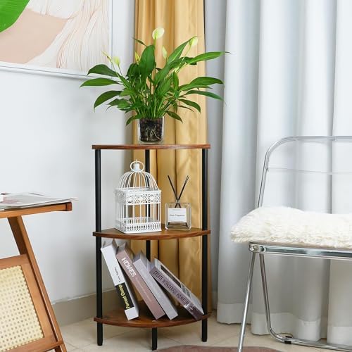 3 Tier Corner Shelf Stand 28 Inch Rustic Industrial Bookshelf for Small Spaces