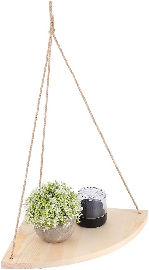 Joyzan Hanging Corner Shelf with Rope Triangle Wood Storage Rack